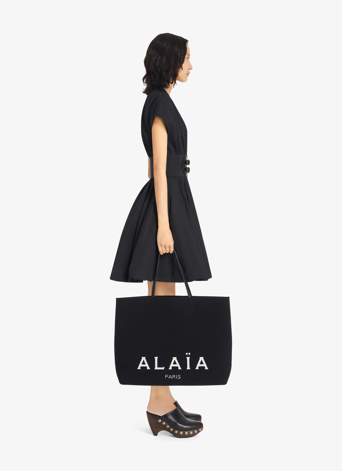 Belted japanese poplin Dress ALAÏA BLACK BELTED JAPANESE POPLIN DRESS